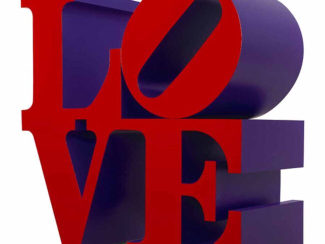 Robert Indiana, LOVE, Red and Violet, 1966-1999, alluminio policromo, cm. 91.5 x 91.5 x 45.75