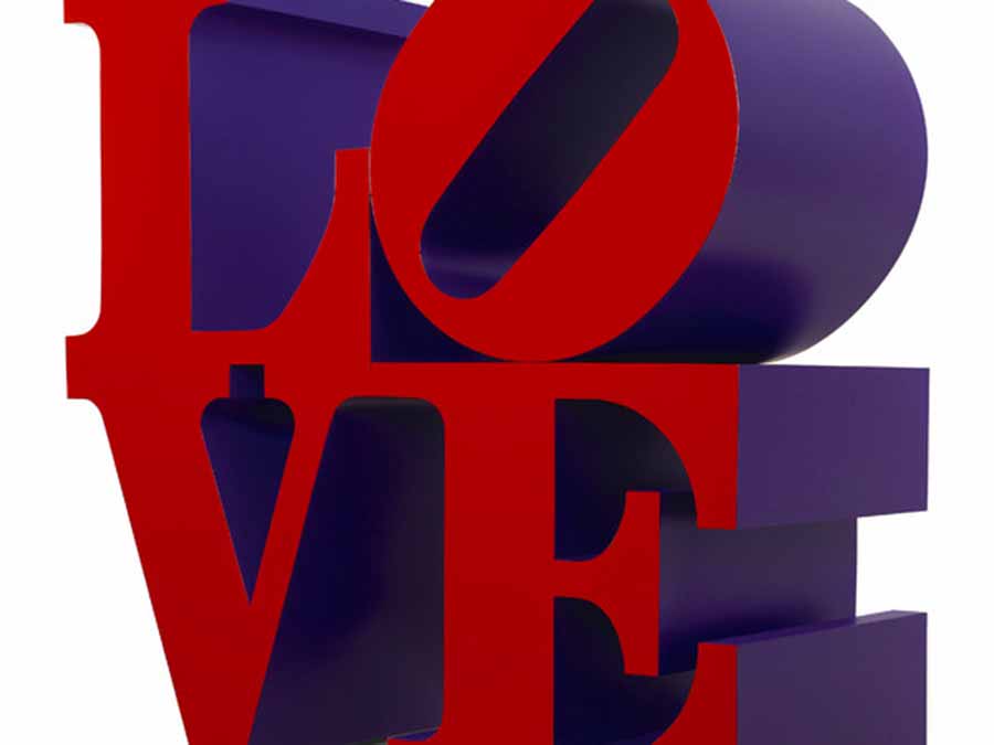 Robert Indiana, LOVE, Red and Violet, 1966-1999, alluminio policromo, cm. 91.5 x 91.5 x 45.75