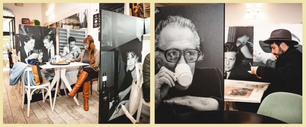 A Roma, al “Necci dal 1924” le barriere anti contagio si trasformano in Separè Fotografici con i protagonisti della cultura del ‘900. Foto