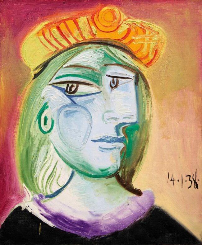 10778-Pablo-Picasso-Femme-au-beret-rouge-orange-696×843-1