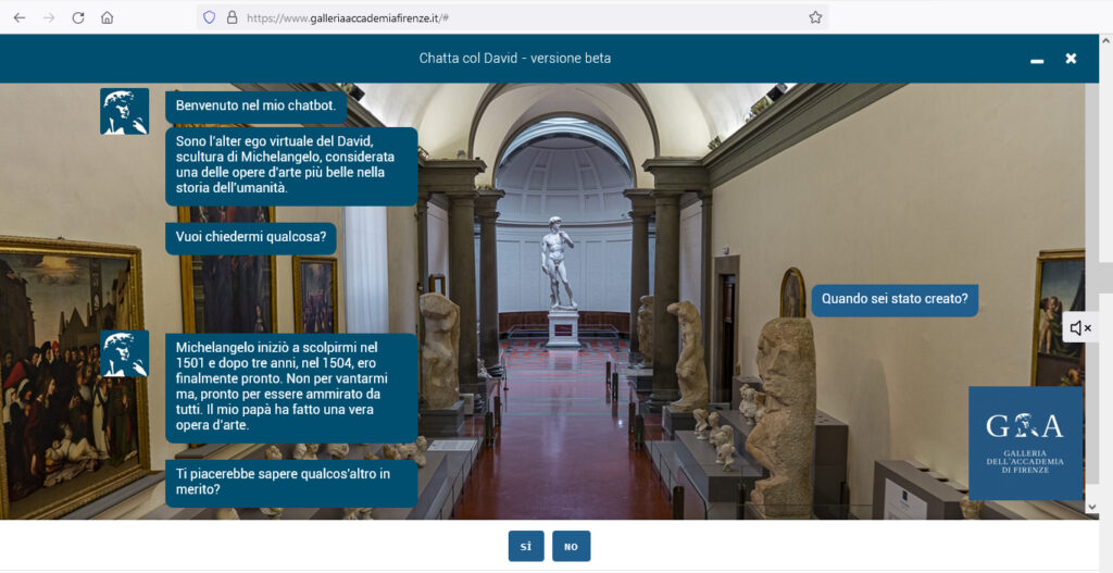 Galleria dell’Accademia di Firenze, grande successo del progetto di intelligenza artificiale “Chatta col David”