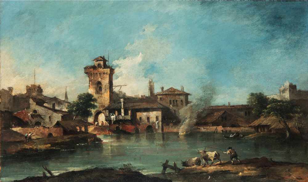 08_FRANCESCO-GUARDI_Capriccio-con-torre-rustica-e-velieri_1760-1770-circa_collezione-Gastaldi-Rotelli