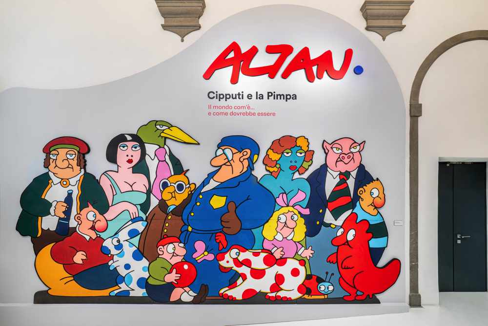 Installation view della mostra ALTAN, Cipputi e la Pimpa. Il mondo com’è… e come dovrebbe essere, 2023, Pistoia.  Courtesy Pistoia Musei,  © photo Ela Bialkowska, OKNOstudio