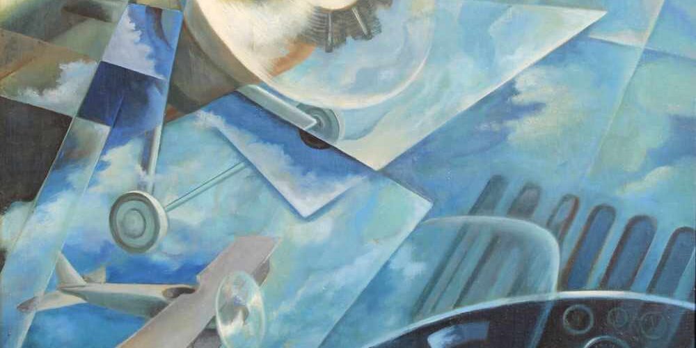 Tulio Crali, Passione tra le nuvole, olio su tela, coll.privata