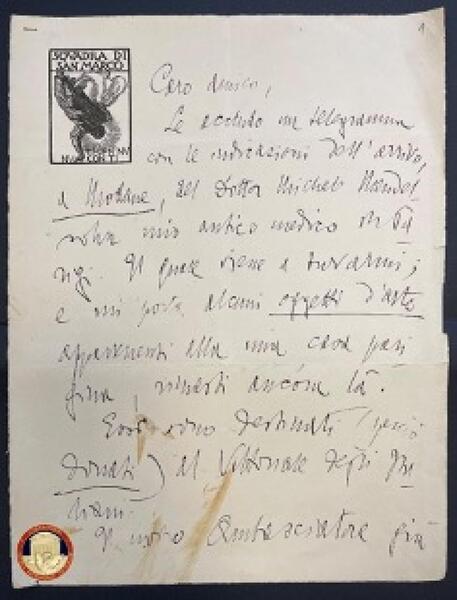 Lettera autografa di D'Annunzio restituita alla Biblioteca Nazionale di Roma 