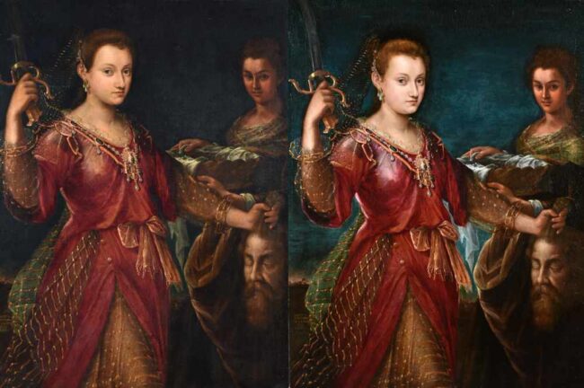 18_Intero_prima_e_dopo_restauro Il dipinto prima e dopo il restauro