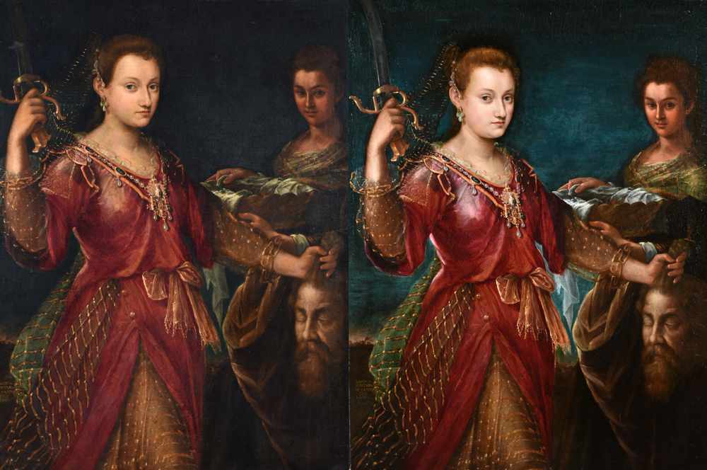 Il dipinto prima e dopo il restauro