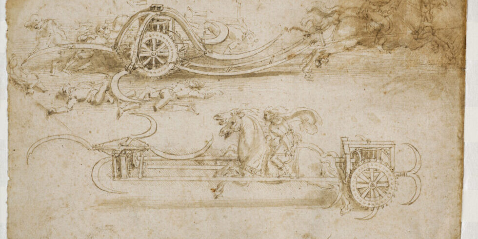Leonardo da Vinci, Studi di carri falcati, 1485 circa