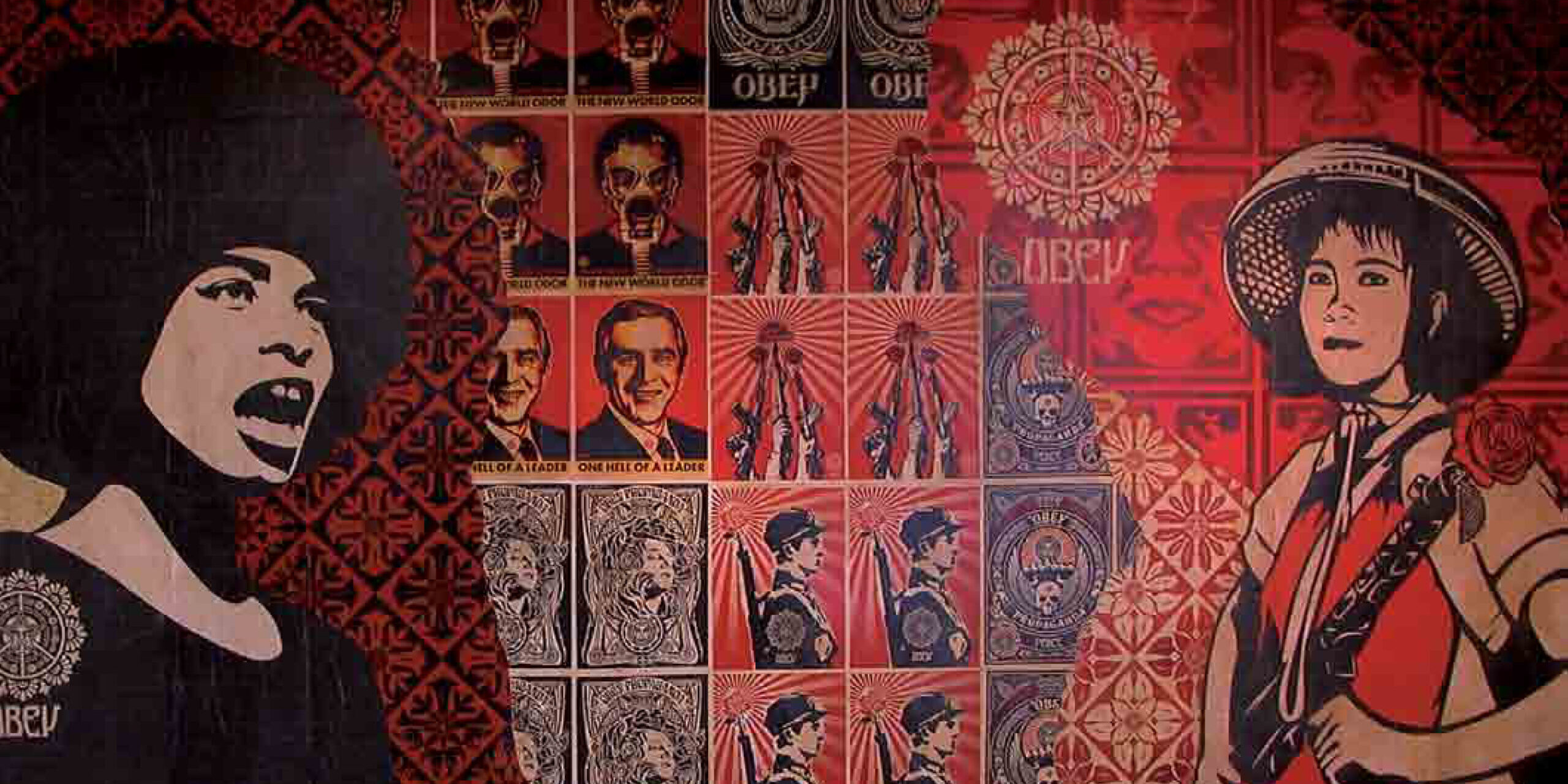 Shepard FAIREY (dit OBEY GIANT) Mural – 2006 Technique mixte sur 15 panneaux assemblés 330 × 600 cm Estimation : 35 000 € - 45 000 € © Artcurial