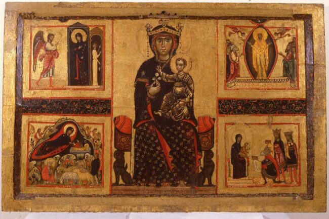 1-4 Margarito d’Arezzo e Restoro d'Arezzo Dossale Vergine con il Bambino in trono e storie della Vergine 1280_1285 tempera e oro su tavola_ Chiesa del Convento di Santa Maria delle Vertighe Monte S Savino AR