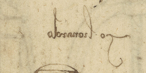 Codice Atlantico Leonardo da Vinci (1452-1519), Codice Atlantico (Codex Atlanticus), foglio 1054 recto. Congegni meccanici; formule burocratiche ed esercizi grammaticali con firma di Leonardo.