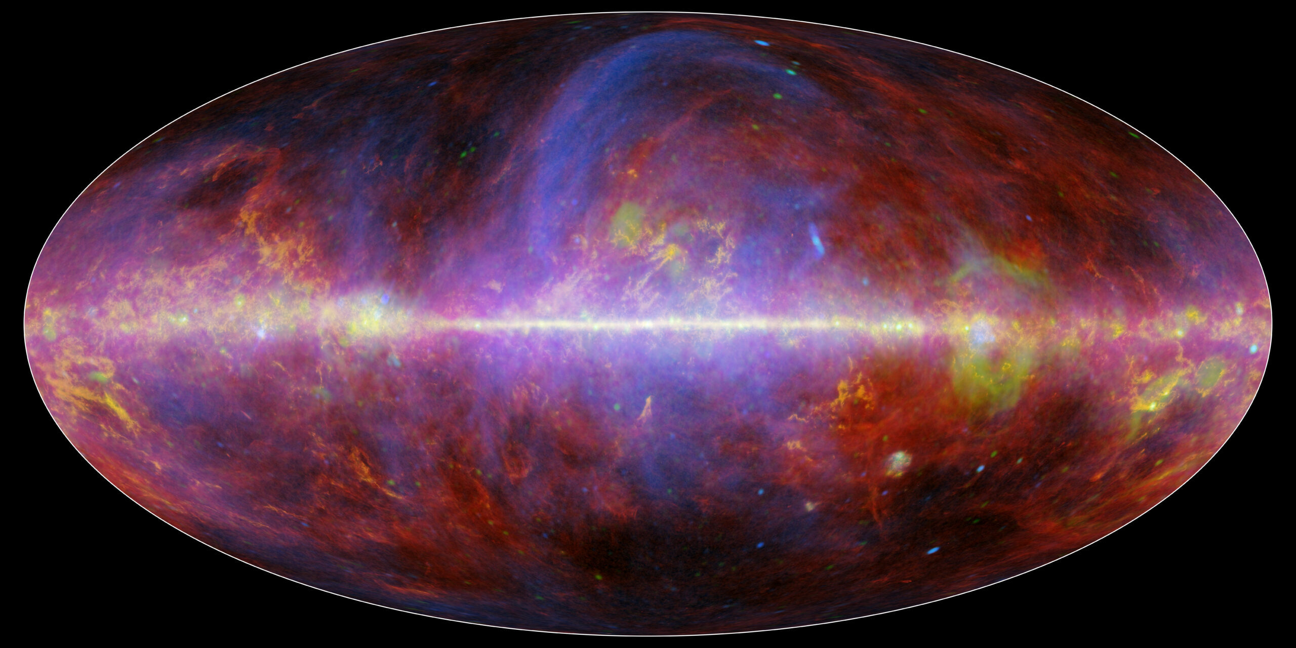 Il cielo visto attraverso l’emissione diffusa della polvere e del gas interstellare che pervade la Via Lattea.