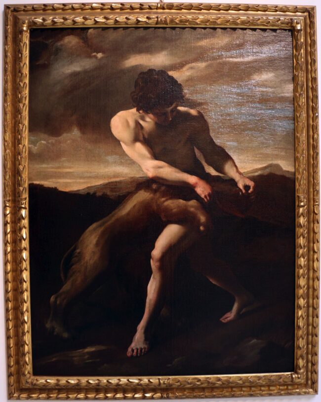 Galleria Nazionale delle Marche: Giovanni Lanfranco, Sansone sbrana il leone, 1632-1633, Pinacoteca Nazionale di Bologna