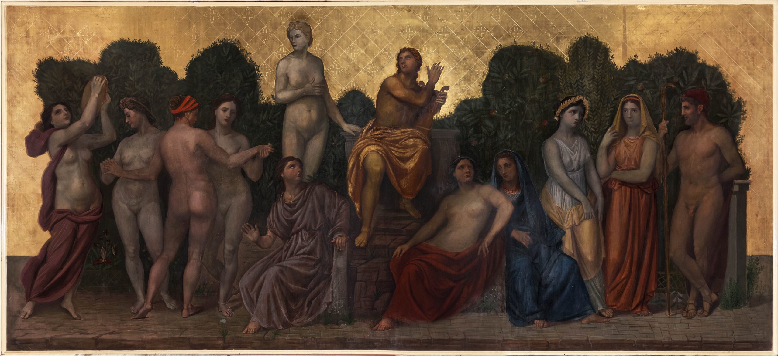 Achille Funi, Il Parnaso, 1948-1953, tempera e foglia d’oro su tavola, cm 212 x 476