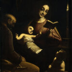 Notturno con Sacra Famiglia e S. Giovannino, dipinto. dia 13x18 (D01.15.01), 3 stampe bianco e nero 18x24 (G01.07.02, G01.08.01-02), carige