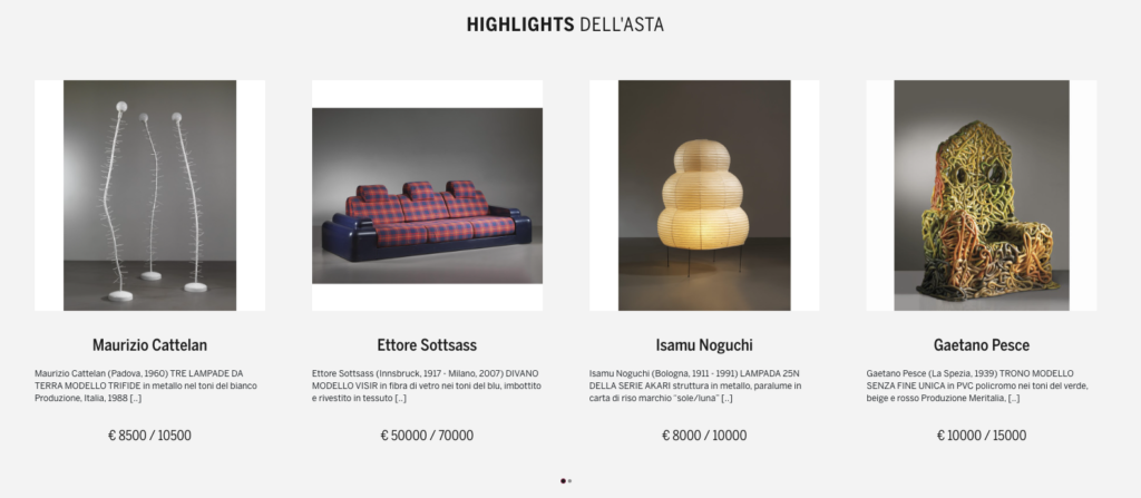 Pandolfini, all’asta i grandi nomi del design