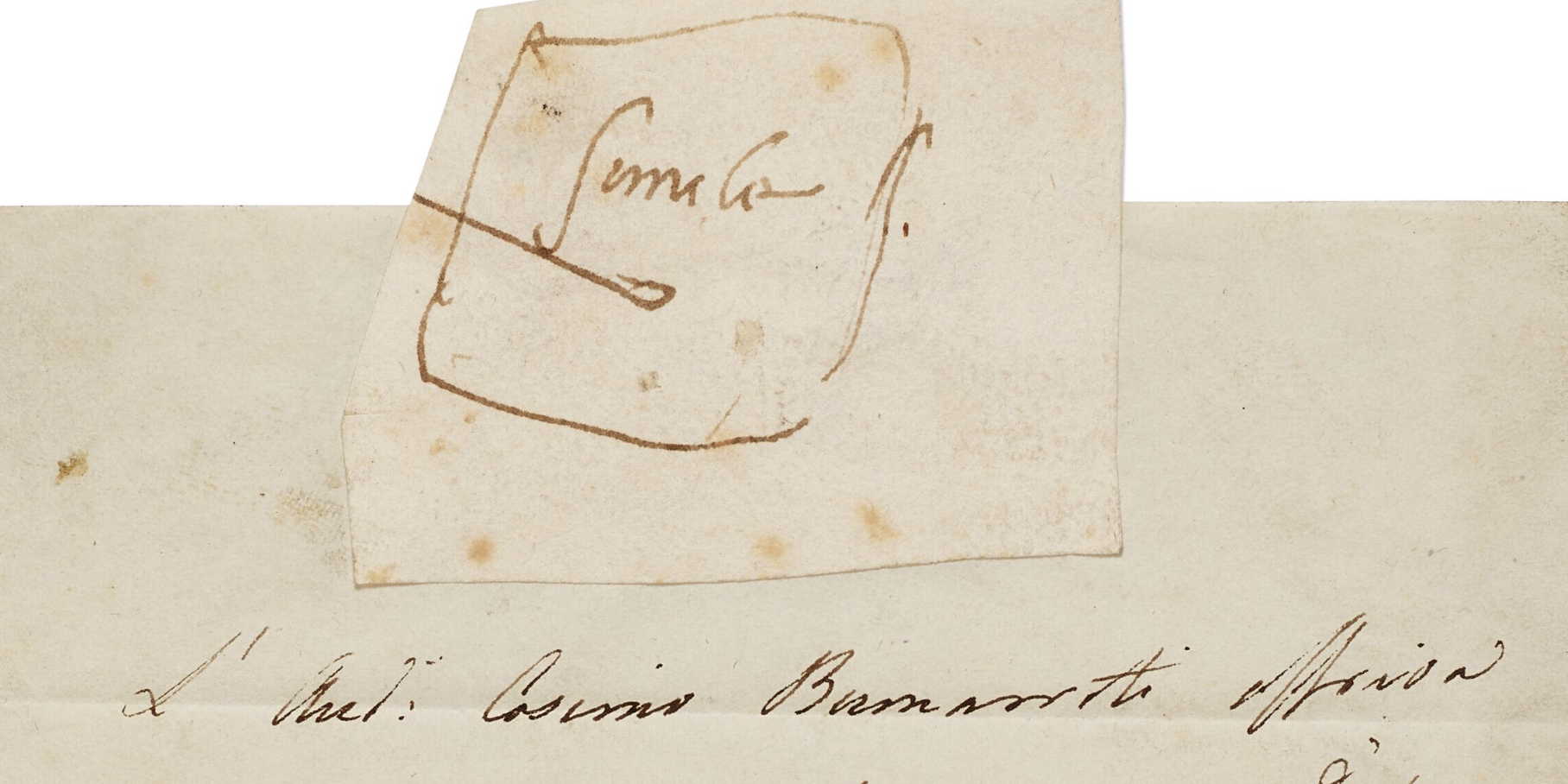 Michelangelo, schizzo di blocco di marco accompagnato dalla lettera di un suo discendente