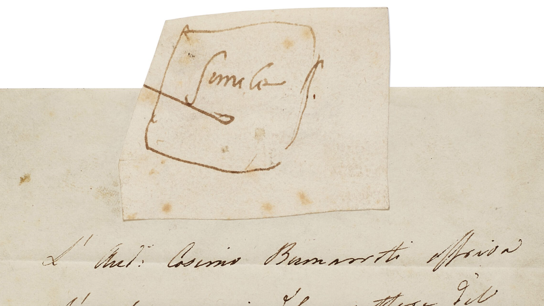 Michelangelo, schizzo di blocco di marco accompagnato dalla lettera di un suo discendente