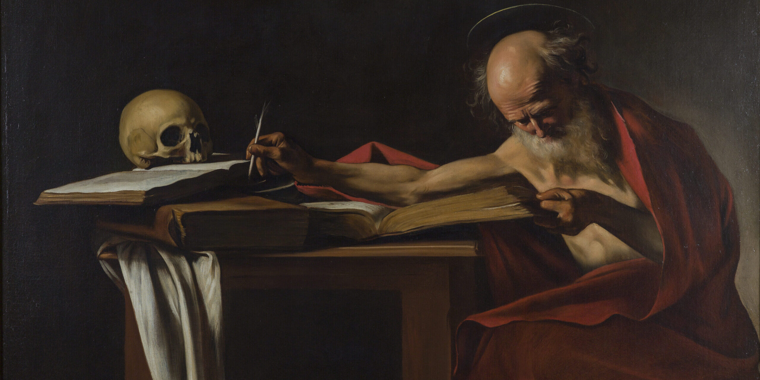 Michelangelo Merisi detto Caravaggio San Girolamo scrivente , 1605-1606 circa Olio su tela, 116x153 cm Roma, Galleria Borghese