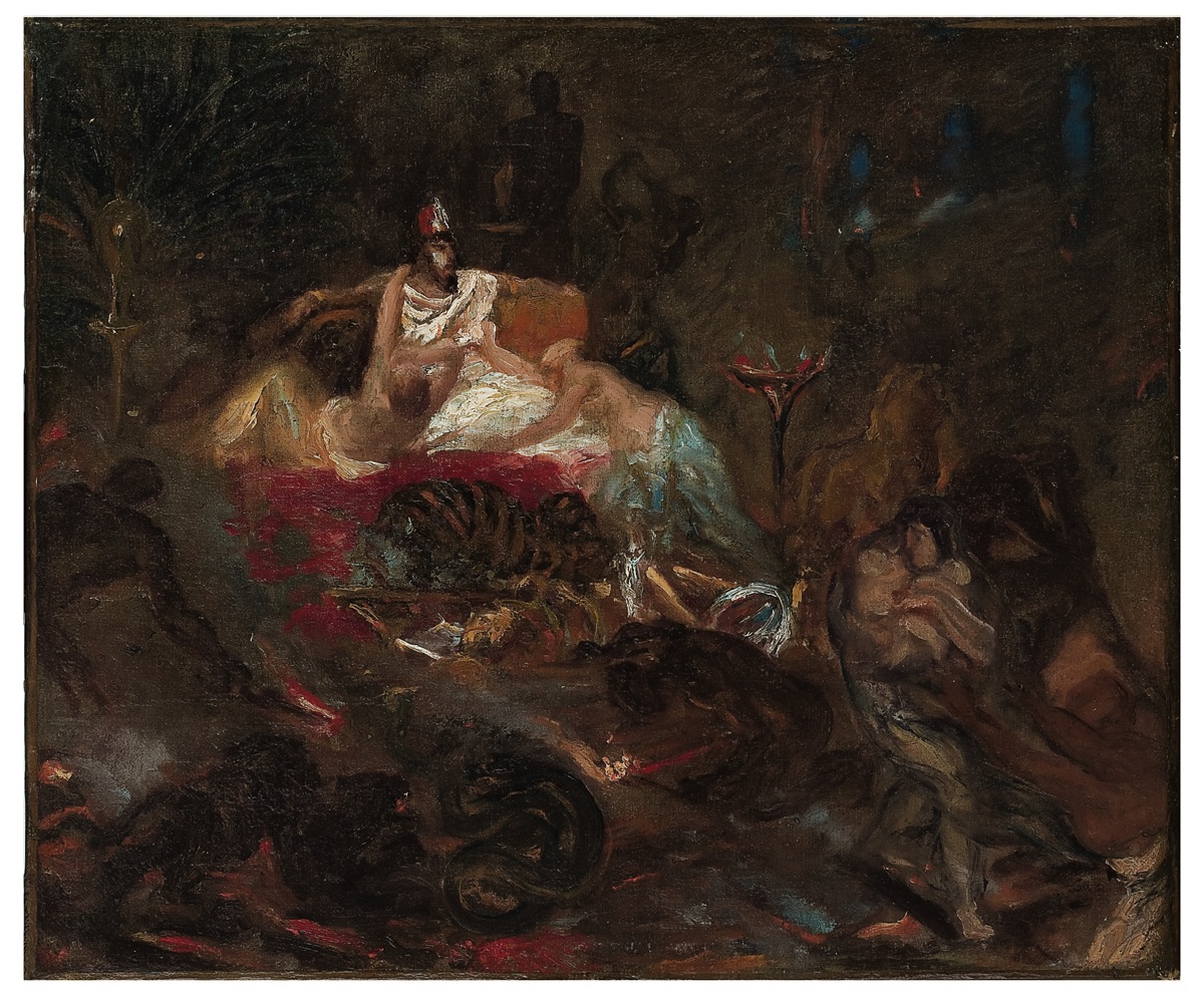 EUGÈNE DELACROIX Etude puor la mort de Sardanapale 1827 Olio su tela 54,4 x 46 cm Collezione privata