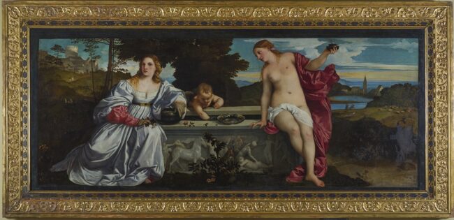 Tiziano Tiziano (Pieve di Cadore 1490 ca - Venezia 1576) Amor Sacro e Amor Profano/Sacred and Profane Love, about 1514 circa olio su tela oil on canvas, cm 118 x 278 Galleria Borghese, Roma © Galleria Borghese