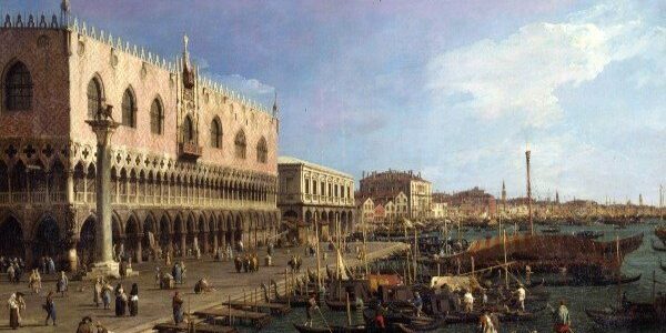 canaletto-palazzo-ducale Antonio Canal detto Canaletto Il molo verso est con la colonna di S. Marco Olio su tela, cm 111 x 186 (inv. 1473) Milano, Raccolte d’Arte Antica e Pinacoteca del Castello Sforzesco