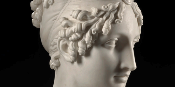 Antonio Canova (Possagno, 1757 - Venezia 1822), Testa di Calliope o Presunto Ritratto di Maria Luisa d'Asburgo Imperatrice dei Francesi nelle sembianze di Calliope, 1812 circa. Marmo bianco I Courtesy Artcurial