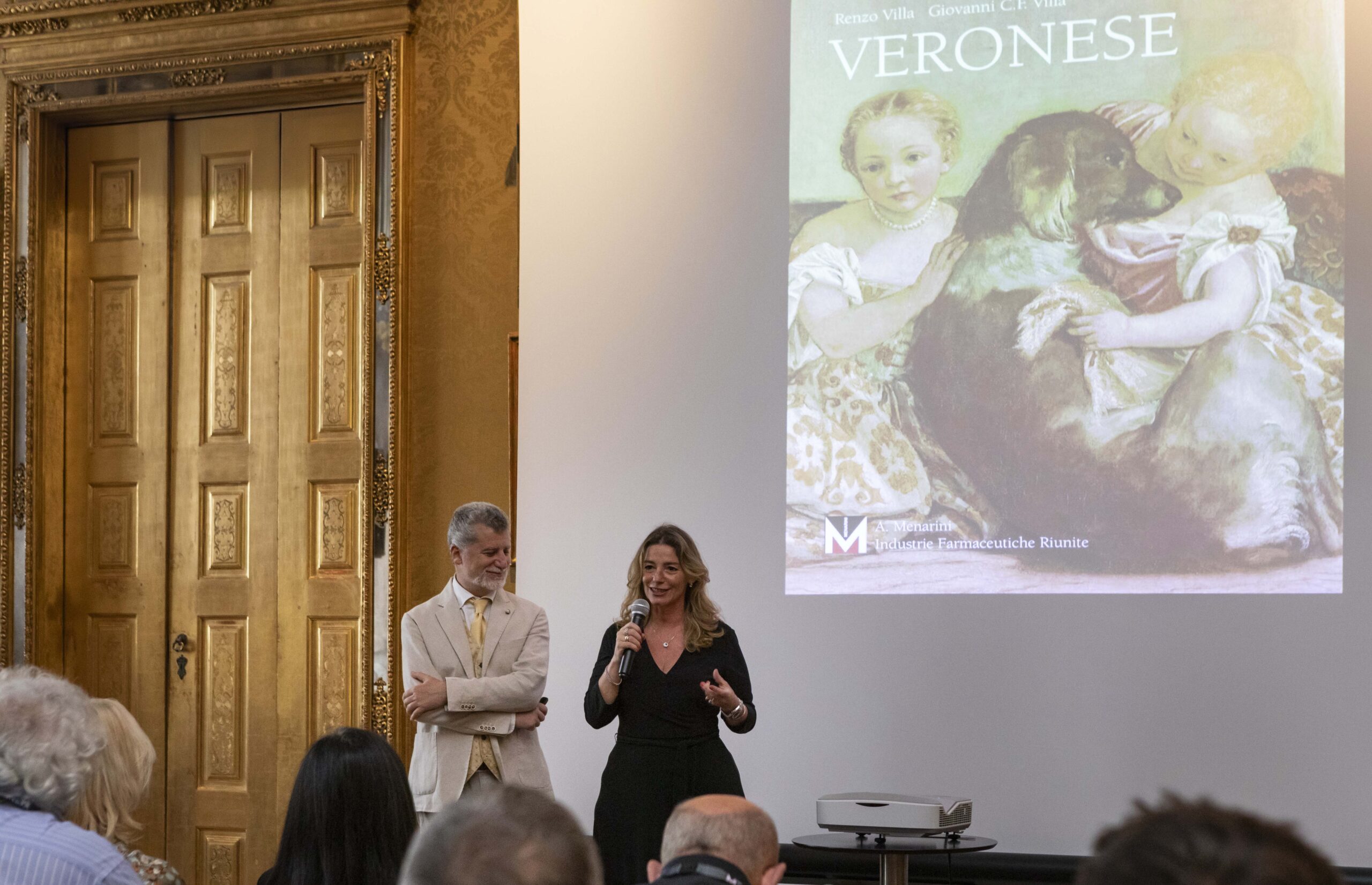 Giovanni Carlo Federico Villa e Valeria Speroni durante la presentazione del Volume d'Arte su Veronese a Palazzo Madama, a Torino