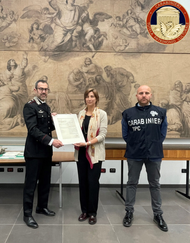 I Carabinieri TPC restituiscono una lettera di Radetzky all’Archivio di Stato di Bergamo