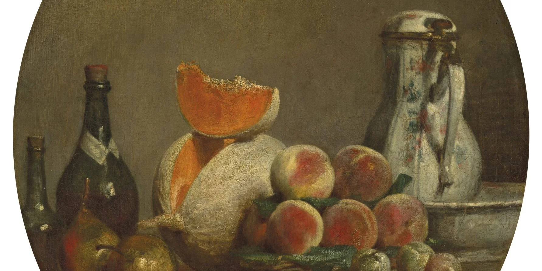 Jean Siméon Chardin, Le melon entamé, 1760, Oval canvas, 57×52 cm.