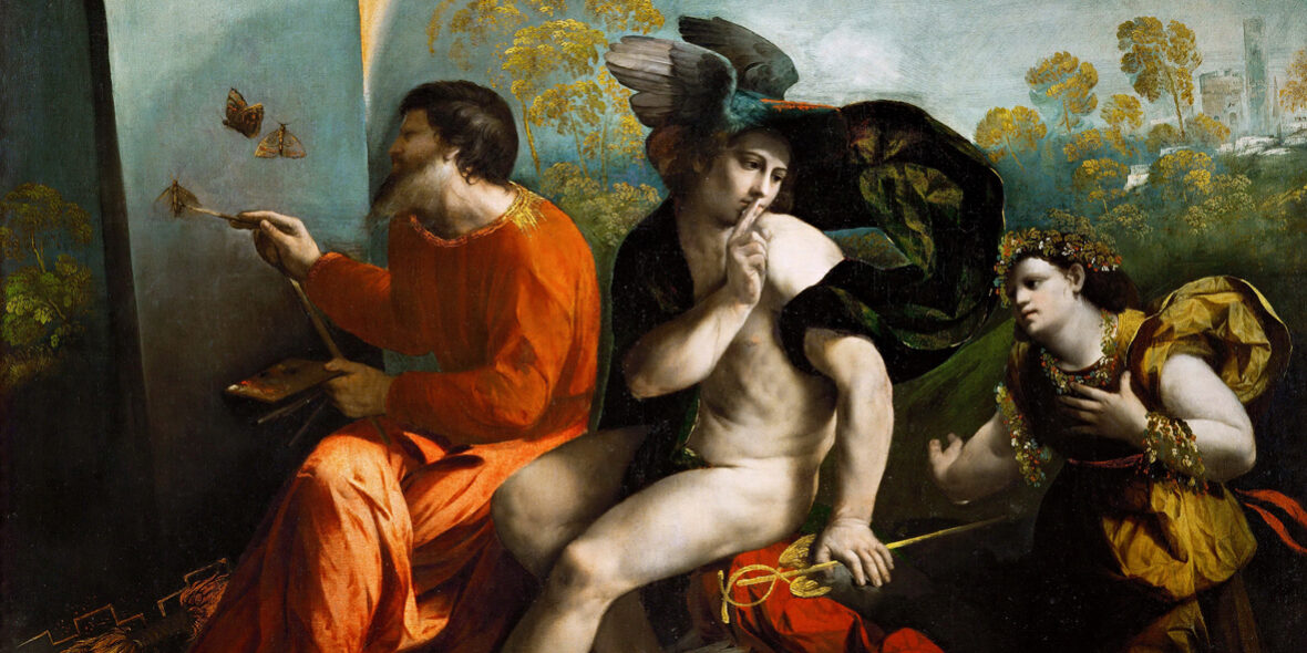 Francesco Luteri detto Dosso Dossi Giove pittore di farfalle, Mercurio e la Virtù, c. 1523-24 Olio su tela, cm 112 x 150 Cracovia, Castello Reale di Wawel, Collezione Nazionale d’Arte