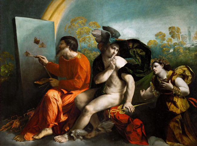 Dossi Francesco Luteri detto Dosso Dossi Giove pittore di farfalle, Mercurio e la Virtù, c. 1523-24 Olio su tela, cm 112 x 150 Cracovia, Castello Reale di Wawel, Collezione Nazionale d’Arte