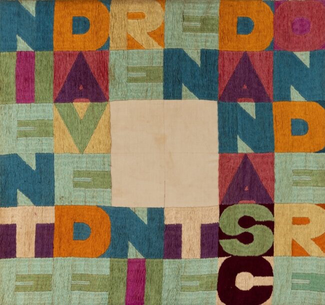 12 nov Alighiero Boetti, Niente da vedere niente da nascondere, ricamo, cm 45×42, 1977 Alighiero Boetti, Niente da vedere niente da nascondere, ricamo, cm 45x42, 1977