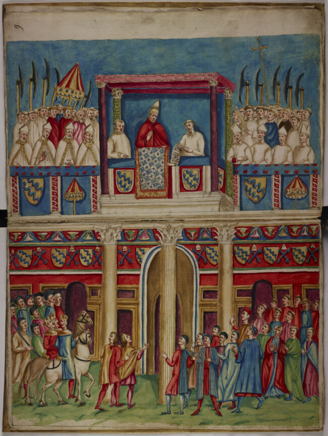 De Agostini Picture Library VB005065 “Bonifacio VIII indice il primo Anno Santo nel 1300”, Giacomo Grimaldi, 1590 circa. De Agostini Picture Library