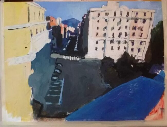 Alessandra Giovannoni Piazza Dalmazia ore 15 tempera su carta cm 44 x 60