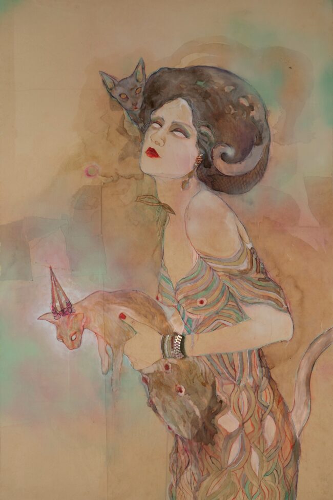 Elena Monzo, Paturnia, 150×100 cm, tecnica mista e collage su tela 2024 Elena Monzo, Paturnia, 150x100 cm, tecnica mista e collage su tela 2024
