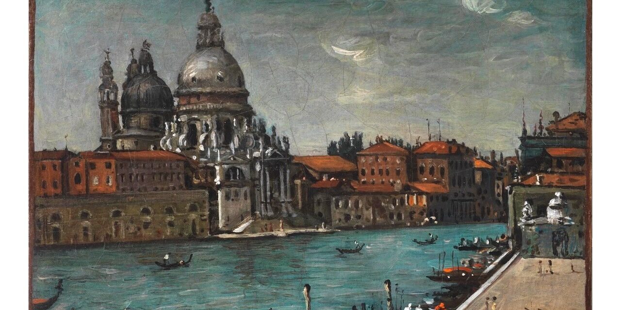 Giorgio de Chirico, Chiesa della Salute Venezia, fine anni Quaranta, olio su tela, cm 39,5 x 49,5