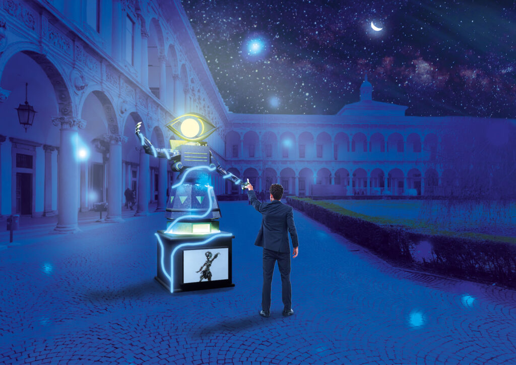 FuoriSalone 2025: EXTRACELESTE, il monumento al robot tra luce, algoritmi e poesia