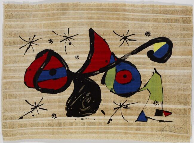 02_Joan Miró (1893-1983), Omaggio a Joan Mirò , Gouache e inchiostro su papiro, 1978 © joan Miró by SIAE 2025 Joan Miró Omaggio a Joan Mirò 1978 Gouache e inchiostro su papiro, 46,5x65,5 cm © Successió Miró, by SIAE 2025