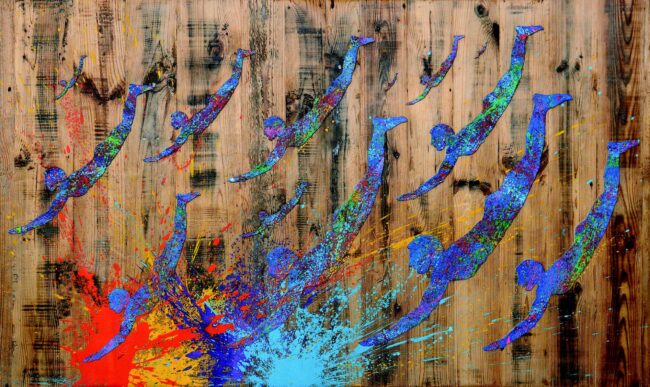 Natino Chirico. Tuffatori, 2015                                                   Tecnica mista su tavola, cm 200×120